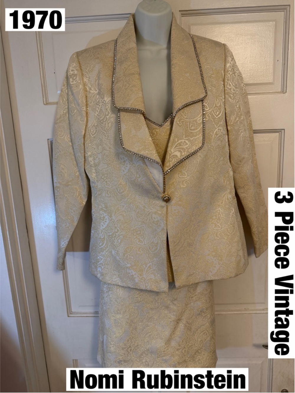 Nomi Rubinstein Gold Brocade 3-Piece Suit with Rhinestones